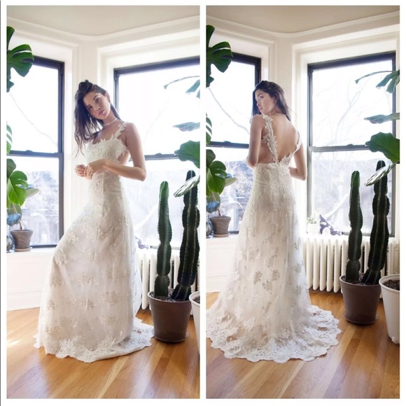 NEW! $748 Heartloom‎ Andie Illusion Side Lace Mermaid Gown Eggshell [ Small ]